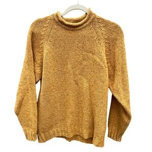 J Ashford Mustard Yellow Wool Blend Chunky Knit Mock Neck Sweater Italy S